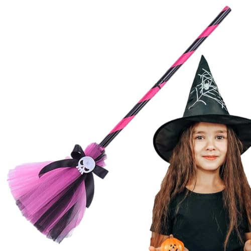 Halloween häxhatt för flickor - kvast häxhatt för barndräkt | häxkostym dödskalle kvast band för temafest, utklädningsfest