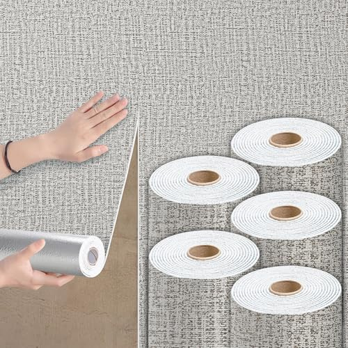 Pamatio 3MM Thickened Thermal Insulation Wall Sticker, 5 Roll 2.8M Grey Self-Adhesive Wallpaper Linen Texture,Peel and Stick XPE Foam Waterproof Soft, for Bedroom Living Room(50cm Width