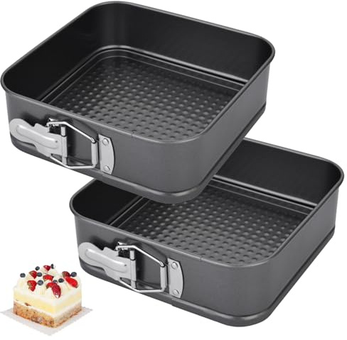 EUBSWA Springform kvadrat 18 x 18 x 6,5 cm – 2 stycken små kakformar med non-stick-beläggning för bakform, bakform, tårtform, kakform, kakform, kakvform, tårtform, springformar