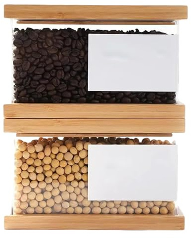 Syglawnd Distributeur de Riz, 2 Pièces Conteneurs de Stockage Céréales Récipients Céréales en Bois avec Couvercles Récipient Stockage Nourriture Hermétique pour Riz, Farine, Snack Aliments pour An
