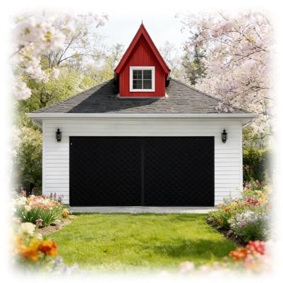 Vintergarageportsskydd och nätskydd, magnetisk värmeisolerad garageportsgardin för carportar, verkstad, väderbeständig isoleringskit för garageportar i bomull(Svart,W405cm x H270cm)