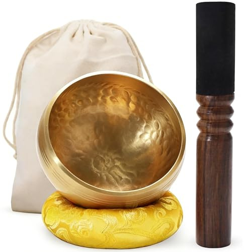 MINGZE Juego de cuencos tibetanos de 8 cm, cuenco hecho a mano en Nepal para curación y atención plena, cuenco pequeño para yoga, meditación y relajación con aplauso de madera, accesorios de