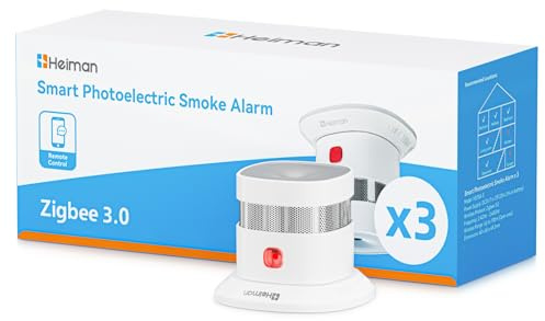 Heiman Smart rökdetektorer HS1SA-E Plus, rökdetektorer kräver Zigbee 3.0 hub, brandlarm med fotoelektrisk sensor, Home Automation, stöder ZHA & Z2M för Home Assistant, 3 stycken