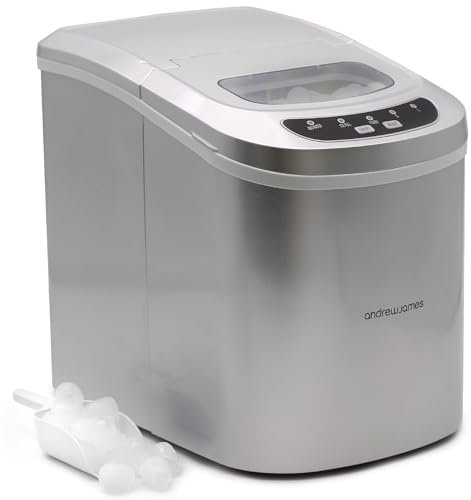 2.2L Andrew James Ice Maker Machine, 12kg of Ice in 24hrs, Portable Countertop Ice Machine for Home, Electric Ice Dispenser with Scoop & Basket, Self-Cleaning, Small or Large Ice Cubes