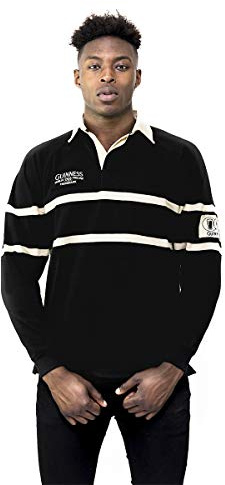 Guinness Traditional Black and Cream Longsleeve Rugby Jersey, Official Merchandise, Black Jersey, Men's X-Large