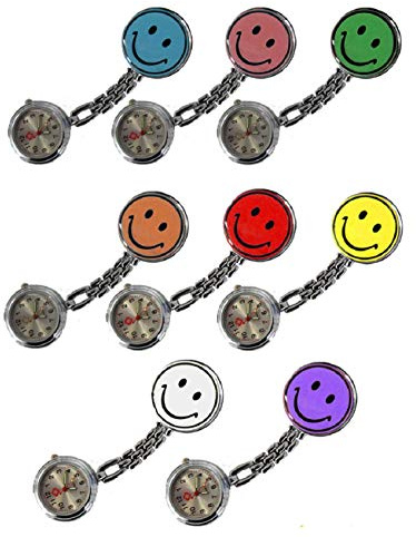 Tiga-Med Smiley Schwesternuhr 8er Set (8 Stück) | mit Clip | mit Batterieschutz | Fluoreszierende Zeiger | Schwesternuhren Smiley Clip Krankenschwesteruhr