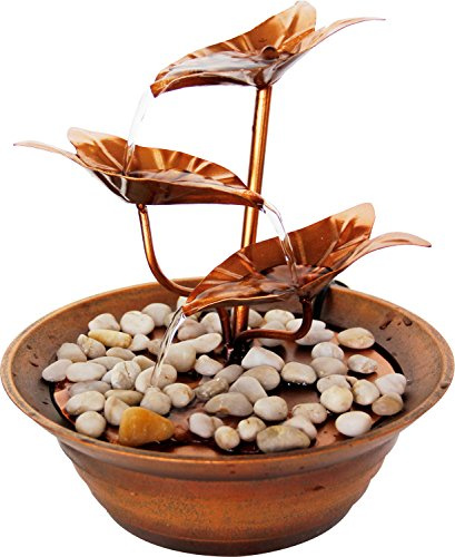 dobar® Design Zimmerbunnen - Tischbrunnen dreistufig aus Metall - Kleiner Springbrunnen - Dekoratives Wasserspiel für Wohnzimmer/Büro/Indoor - Zierbrunnen - 22,5 x 22,5 x 23,5 cm - Bronze