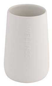 axentia Gobelet à Dents Bonja, Porte-Brosse à Dents en Céramique et Bambou, Tasse de Brosse à Dents Moderne, env. 8,5 x 8,5 x 13 cm, Blanc/Bois 128210