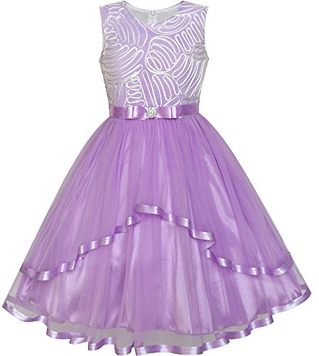 Sunny Fashion Abito da ragazza Fiore Blu Belted Matrimonio Partito Damigella d'onore 4-12 Anni