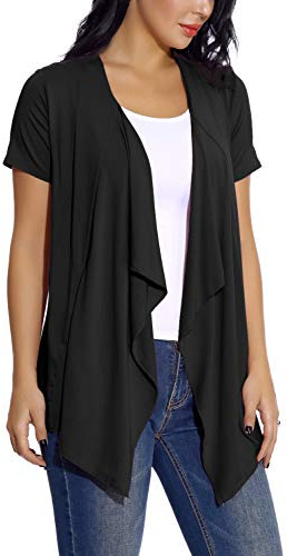 EXCHIC Abiti Manica Corta a Maniche Corte con Bordo Anteriore Aperto da Donna (S, Nero)
