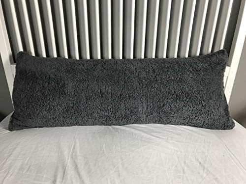 Teddy Bear Super Soft Plush Warm Fleece Cozy Fuzzy Long Body Bolster Bedding Cuddle Pillow Case Nursing Pregnancy Back Neck Support Maternity Orthopedic Charcoal Double