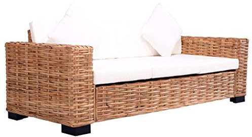 Festnight 2-Sitzer Gartensofa Rattan-Lounge Loungesessel im Freien Natur Gartenmöbel Gartensofa Cremeweiß 200 x 80 x 67 cm