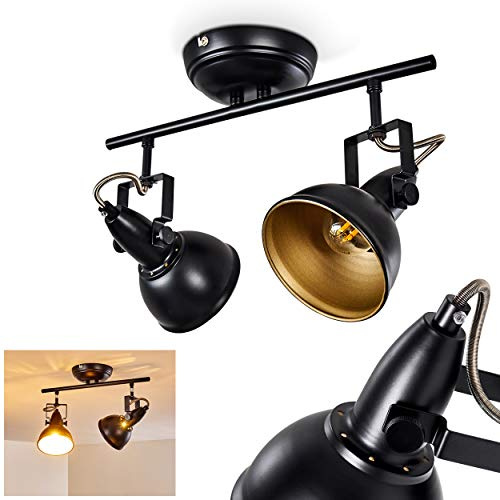 HOFSTEIN Deckenleuchte Tina, verstellbare Deckenlampe aus Metall in Schwarz/Goldfarben, moderne Leuchte im Industrial/Retro/Vintage-Design, 2 x E14, Wohnzimmer, Esszimmer, Schlafzimmer, Küche