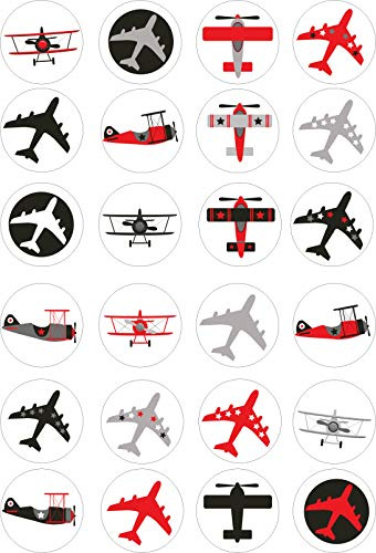 cdb 24 Airplanes and Bi-Planes Iced Cake Toppers Icing Cupcake Topper Edible Fairy Cake Bun Frosting Round