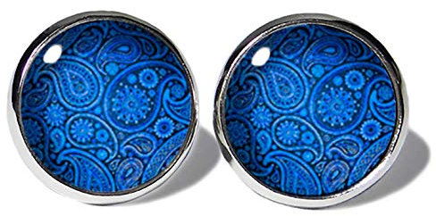 Paisley Blau Ohrstecker ABOUKI Damen Mädchen Kind Kinder Edelstahl Ohrschmuck Motiv Paisleymuster handgefertigte Ohrringe silber-farben