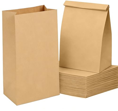 Weifeng 50 Stück Papiertüten Medium, 15.5×10×28 cm braune Beutel | Kraftpapiertüten Geschenktüten für DIY Adventskalender, Ostern, Weihnachten, Advent, Geburtstagsparty, Kindergeburtstag