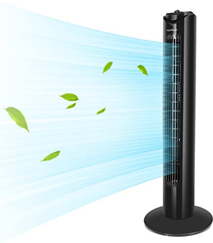 Aigostar Benson - Ventilatore a torre con 3 impostazioni di velocità, Timer con autospegnimento, 45 W, ventole oscillanti a 85°, ventilatore portatile salvaspazio senza pale da pavimento