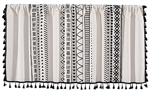 SAYT RLAE Bistrogardine Boho Scheibengardinen Blickdicht Boho Vorhang Leinen Landhausstil Geometrisch Gardinen mit Quasten für Küche und Wohnzimmer,1 Stück, B150×H60cm