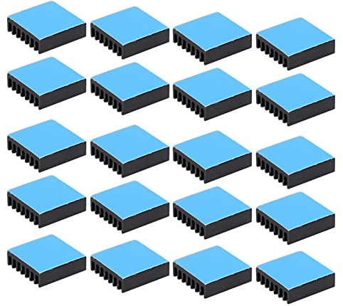 20pcs Aluminum Heatsink Cooling Fin Kit, 20x20x6mm with Adhesive for 3D Printers, PC Chips, LED Light Devices, Electrical Equipment, Compact Size, High Efficiency Groove Design