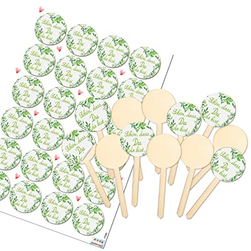 Logbuch-Verlag 12 kleine Caketopper mit Sticker Schön, dass du da bist grün weiß - Topper Holzstecker für Kuchen Muffins Törtchen Deko