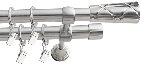 Fenster DEKOR Gardinenstange Stahl - Gordijnroede 340 cm - Elegante Modern Vorhangstange - 2-läufig stange vorhang - Karniesabschluss wählbar - Vorhang Stangen Stahl Davi