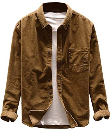 Cordhemd Herren Cord-Hemd Langarm Männer Freizeithemd Regular Fit Button-down Shirt Einfarbig Revers Hemded Licht Hemd Herbst und Winter Bluse Bluse