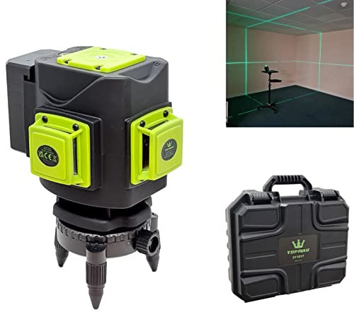TOPWAY 3D Laser Level 12 Lines, 3 X 360 Degree Green Cross Line Self-Leveling Tiling Floor Laser Tool Fine Tuning with Magnetic Rotating Tripod Stand, 2 X Batteries Included 311517