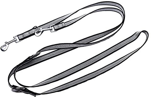 Robuste leichte Doppelleine aus Nylon Hundeleine für Hunde bis 60kg mehrfach verstellbar (Schwarz/Grau, 3,5M)
