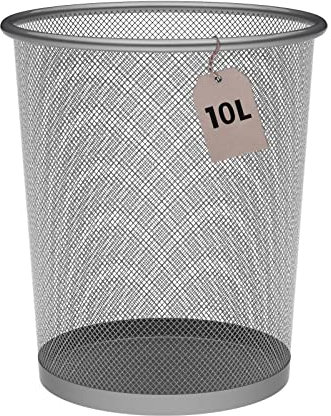 Cestino in Rete Metallica 10 Litri Argento Ø23,5 x 27 cm. Cestini Grigio per la Carta o per Tavolo da Lavoro, Cestino Scrivania per Ufficio o Casa, Cestino per il Riciclaggio, Cucina o Bagno