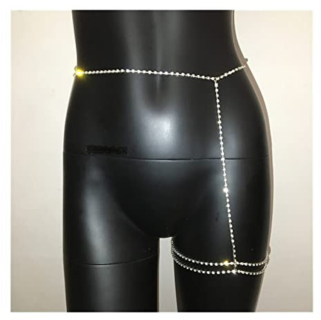 Party-Körperketten, sexy Metall-Körperkette, aushöhlen, Strass-Patchwork, vertuschende Taille, Beinkette, Musik-Festival-Zubehör, Körperketten, Körperschmuck (Metallfarbe: Silber) (A Silber)
