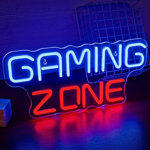 SIGNSHIP Logotipo de neón de la zona de juegos, neón LED de la zona de juegos rojos y azules, neón de juego de letras USB de la Sala de juegos, logotipo de neón de la Sala de juegos del dormitorio