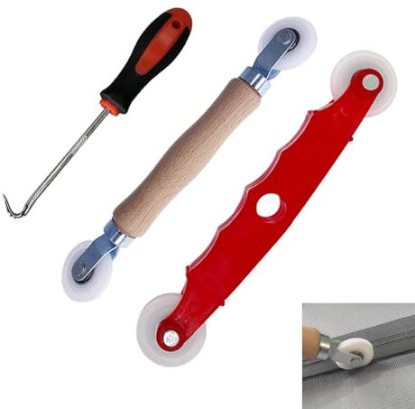 BigCheer 3 Pack Pantalla Herramienta De Rodillo Giratorio Rodillo para Mosquitera y 3.5mm Gancho de Tira de Goma Accesorios para Mosquiteras Ccesorios Ventana Sello de Puerta