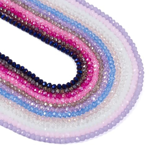 Beadthoven 12 Strands/1440Pcs AB Color Plated Glass Beads - Electroplate Imitation Jade, Purple Pink Seed, Mini Rondelle Loose Spacer for Jewelry Making