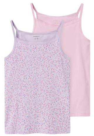 Name IT Mädchen Nkfstrap Top 2p Pastel Lilac Dot Noos Unterhemd (2er Pack)