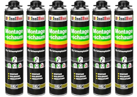 Isolbau - Bauschaum Montageschaum 6 x 750 ml PU-Schaum 1K Pistolenschaum Zargenschaum - Isolierung Abdichtung für Innen und Außen