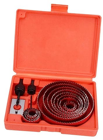 Veemoon Kit De Perçage 16 Pièces Cloches Bi-métal, Mandrins Et Forets à Carotter, Coupe-bois Et Métal, Rouge, Pour Travail Du Bois Et Plaques Minces