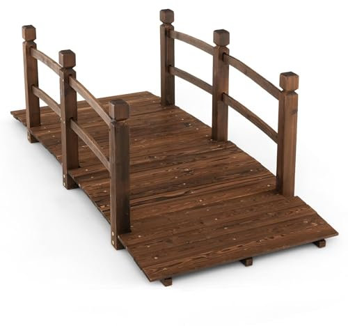 SOARS Ponte in legno con ringhiera, ponte da giardino in abete rosso, stabile ponte per laghetto fino a 150 kg, portata 171,5 × 75,5 × 58 cm, ponte decorativo calpestabile, ponte decorativo per