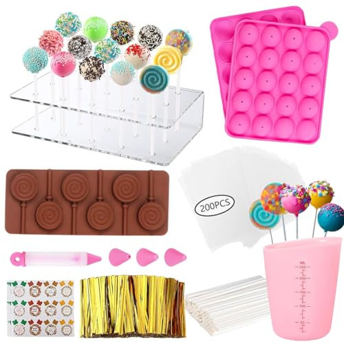 YIN AISIKE Cake Pop Molds Kit 717PCS Lollipop Cake Pop Maker Set with Cake Pop Stand, Cake Pop Sticks and Wrappers, Decorating Pen, 4 Piping Tips, Measuring Cup
