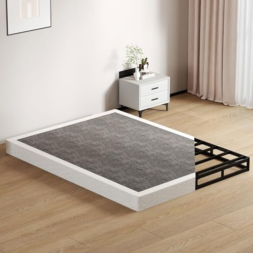 SHOANED Queen Size Box Springs - 5 Inch Low Profile Mattress Foundation No Noise Heavy Duty Metal Basics Bed Base with Clean Fabric Cover, Easy Assembly
