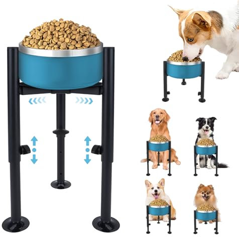 QUMENEY 1PC Elevated Dog Bowl Stand 4 Adjustable Height 6-10Wide Bowls Single Raised Dogs Bowls Holder Dog Food Water Feeder Pet Feeding Stand for Small Medium Large Dogs (Black)