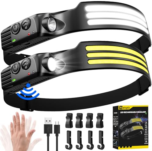 2 Pack Head Torch Rechargeable,3000 Lumens 230° Wide Beam Super Bright Headtorch with Hands Free Sensor,Led Head Torch 1500mAh IPX5 Waterproof Lightweight,Headlamp for Adults Kids Camping,Fishing