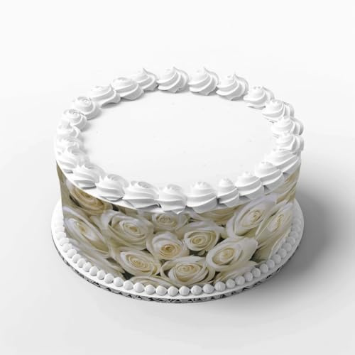 Tortenbänder Weiße Rosen 01. 4 Teilig aus Fondant Geburtstag, Hochzeit Tortenband essbar Essbare Tortendeko Geburtstagstorte