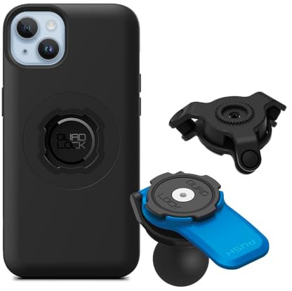 Quad Lock Motorcycle 1 Ball Adaptor Phone Mount Kit with Vibration Dampener and iPhone 14 Plus MAG Case