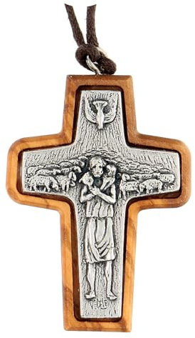 Holyart Pendentif Croix du Bon Pasteur 5x3 cm Bois d'olivier