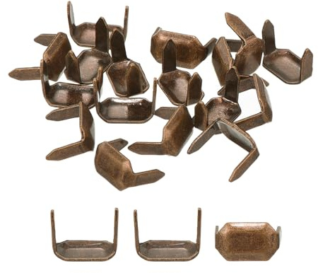 QUARKZMAN 30 Stück Messing Lederklammern, 8x5mm Zweizackige Klaue Nieten, Rechteckige Leder Gürtelschlaufen Befestigungshalter für Gürtelhalter Lederhandwerk Verbinder Reparatur, Rotbronze