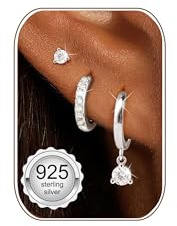 FUNEIA Ohrringe Silber 925 Set für Damen 14K Vergoldet Kleine Creolen Ohrstecker Silber Gold mit Zirkonia Anhänger Stapelbar Wasserfest Stecker Ohrringe Set für Mehrere Ohrlöcher Schmuck Geschenk