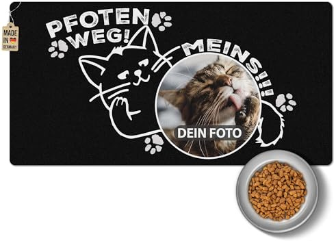 PR Print Royal Napfunterlage mit Foto selbst gestalten - Pfoten Weg, Meins! - Futtermatte für Katzen - Personalisiertes Foto-Geschenk für Katzenbesitzer, Waschbar | 80 x 40 cm, rutschfest