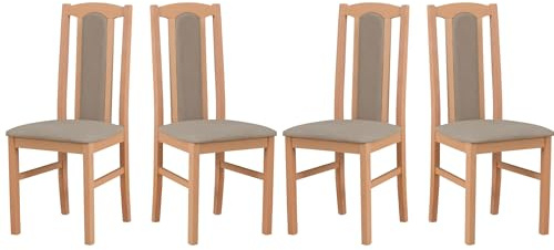 LeafDesign Esszimmerstühle 4er Set, Massivholz, Gepolstert, Natur Buche | Küchenstühle, Esstischstühle und Essstühle für Wohnzimmer, Restaurant, Café, Hotel und Gastronomie – hoher Sitzkomfort