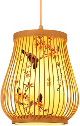 BFFGKGL Lampadario minimalista in bambù intrecciato a mano, lampada a sospensione per soggiorno, cucina Boho, isola, lampada a sospensione, stile giapponese, semplicità, baldacchino in legno di rattan