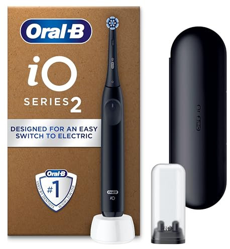 Oral-B iO2 Electric Toothbrush, 1 Gentle Care Toothbrush Head, 1 Travel Case, 1 Travel Refill Holder, Oral B Toothbrush Adults (Night Black), Designed by Braun, 2 Pin UK Plug